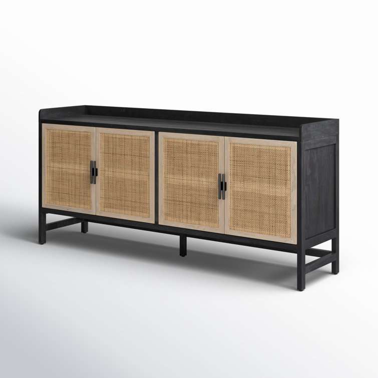 Caprice 72'' Black Wash Mango Wood and Cane Sideboard