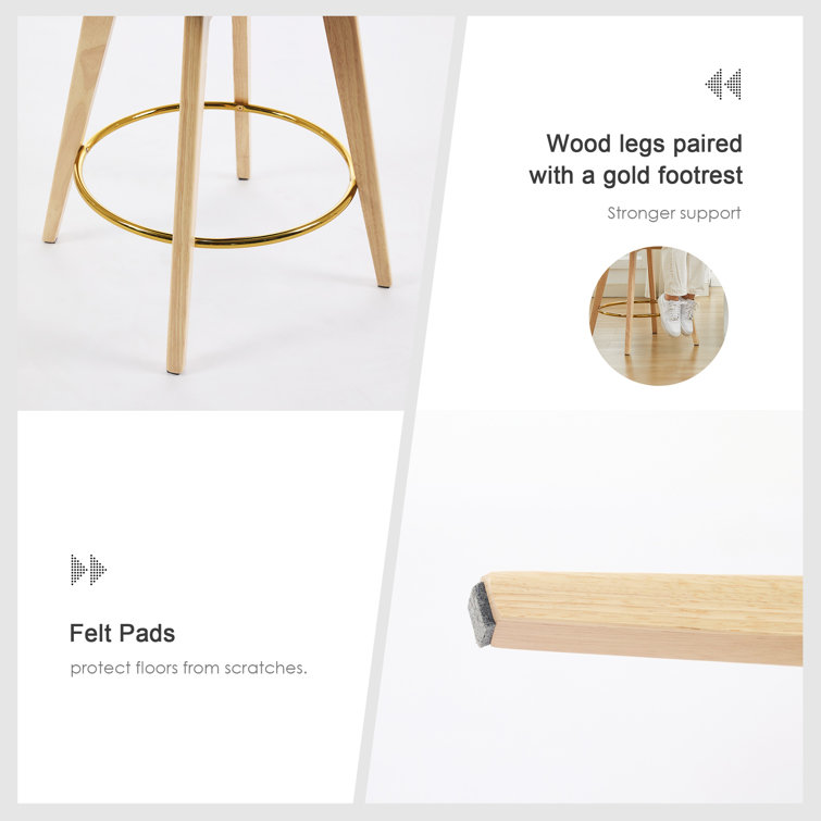 Beige Linen and Natural Wood Swivel Counter Stools, Set of 2