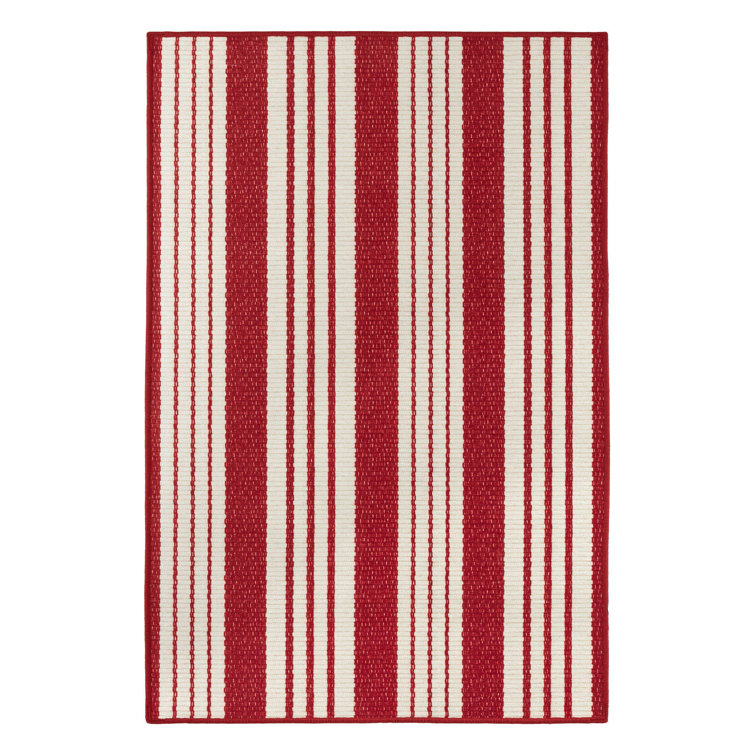 Abby Red and White Striped Polyester Washable Area Rug, 2' x 3'