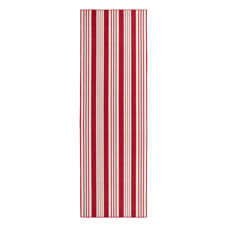 Abby Ticking Red and White Stripe Washable Runner Rug