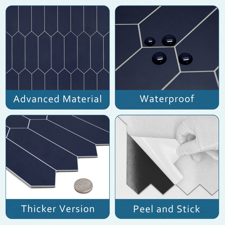 Navy Blue Hexagonal Peel and Stick Mosaic Tile Sheet
