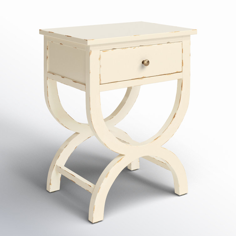 Vintage Cream Transitional Poplar End Table with Zinc Knob