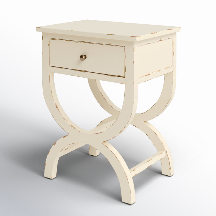 Vintage Cream Transitional Poplar End Table with Zinc Knob