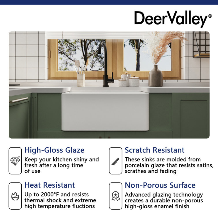 White Fireclay 24" Single Bowl Farmhouse Sink