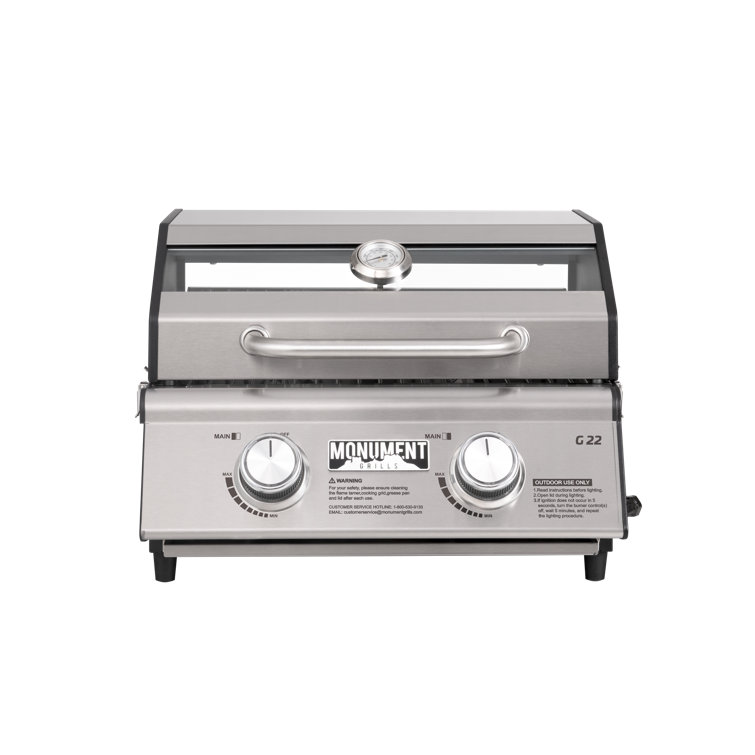 Portable Stainless Steel 2-Burner Propane Gas Grill with Clearview Lid
