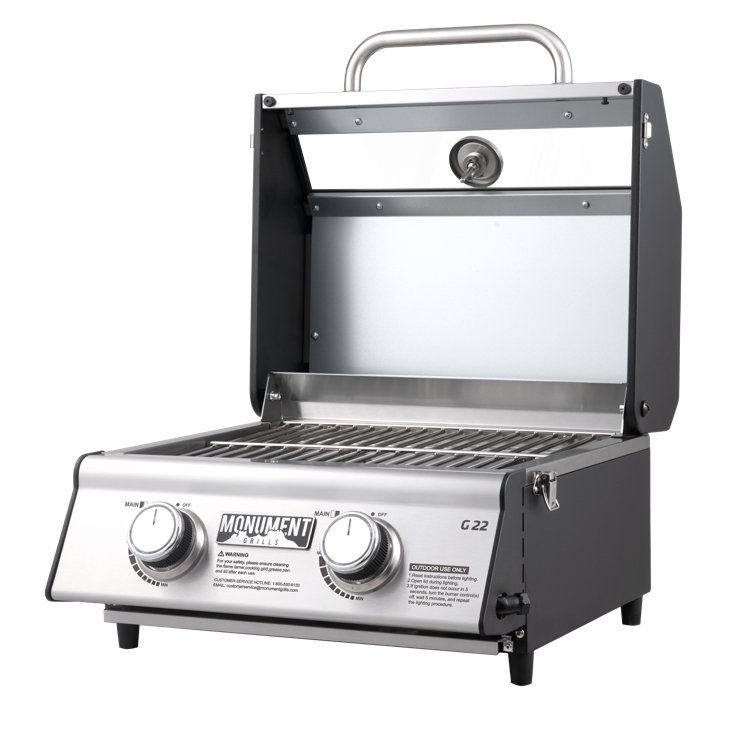 Portable Stainless Steel 2-Burner Propane Gas Grill with Clearview Lid