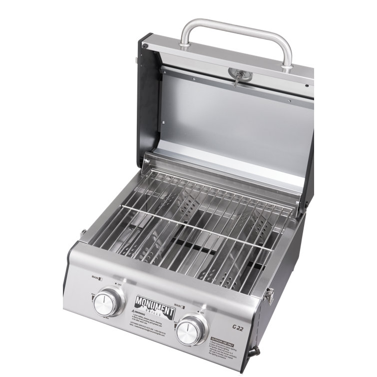 Portable Stainless Steel 2-Burner Propane Gas Grill with Clearview Lid