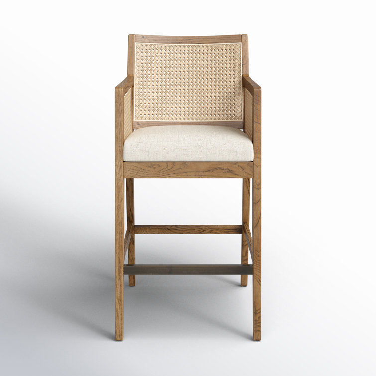 Toasted Parawood & Brass Swivel Bar Stool with Linen-Blend Seat