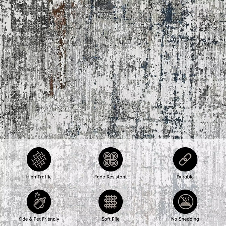 Taupe 8' x 10' Abstract Washable Synthetic Area Rug