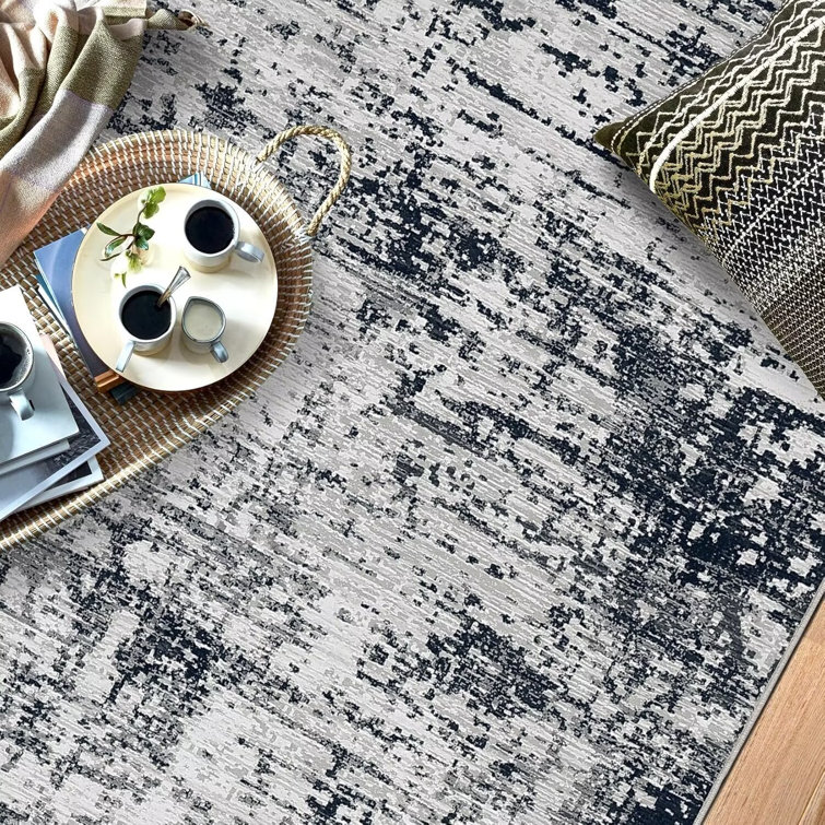 5' x 7' Black and Gray Abstract Washable Area Rug
