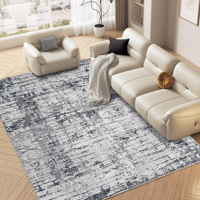 5' x 7' Black and Gray Abstract Washable Area Rug