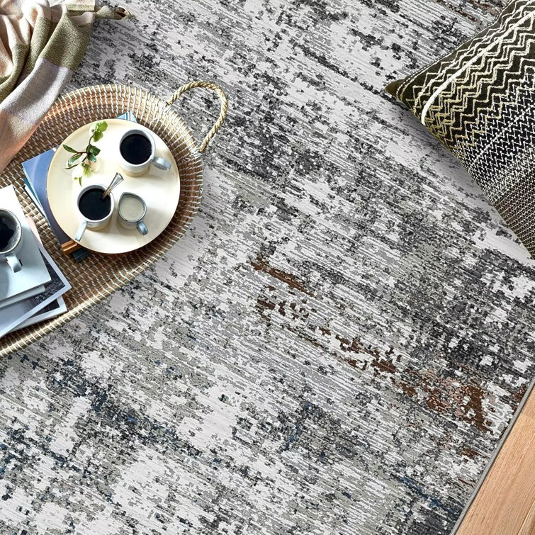 Taupe 8' x 10' Abstract Washable Synthetic Area Rug