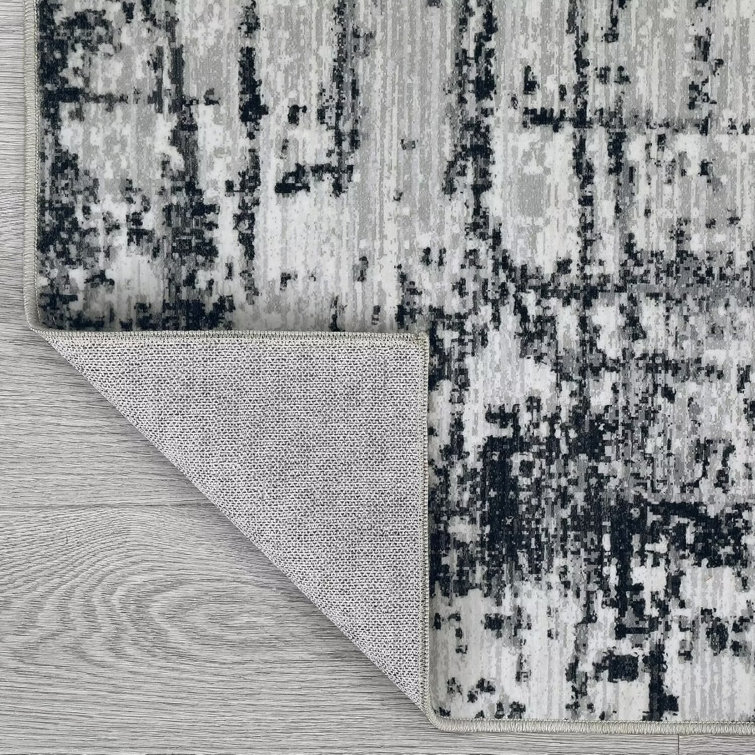 5' x 7' Black and Gray Abstract Washable Area Rug