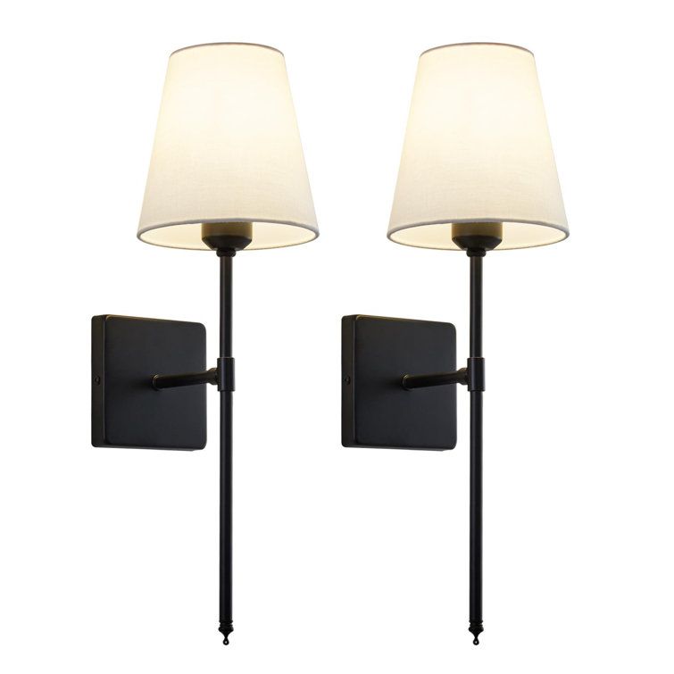 Black Metal Wall Sconce Set with White Shades