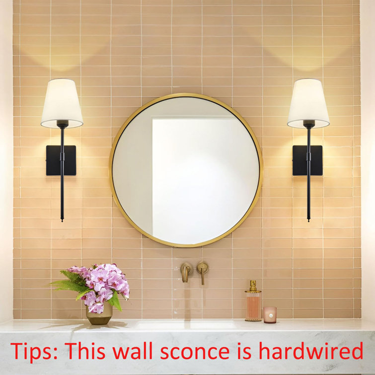 Black Metal Wall Sconce Set with White Shades