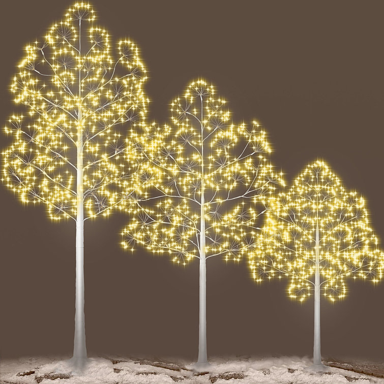 Set of 3 Lighted Birch Christmas Trees with Warm LED Lights