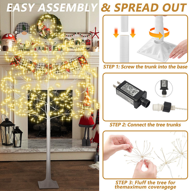 Set of 3 Lighted Birch Christmas Trees with Warm LED Lights