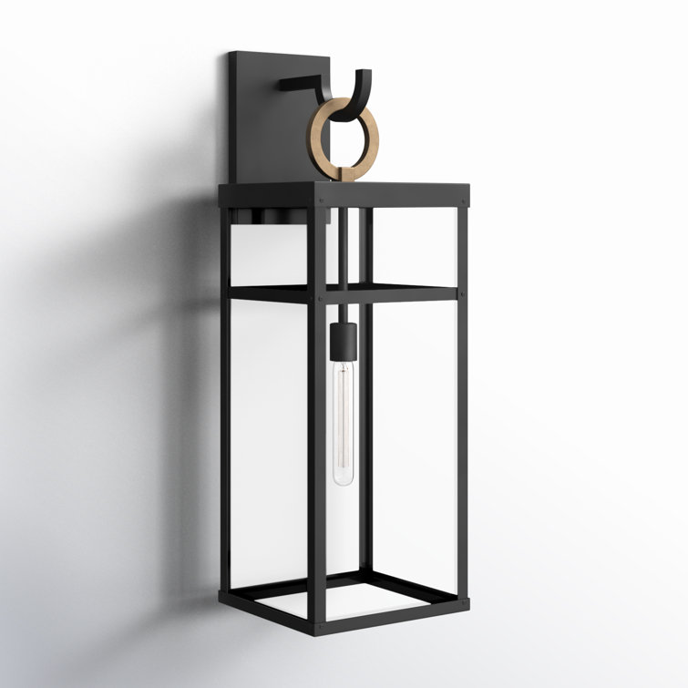 Porter Modern Farmhouse 1-Light Outdoor Wall Lantern in Black and Bronze
