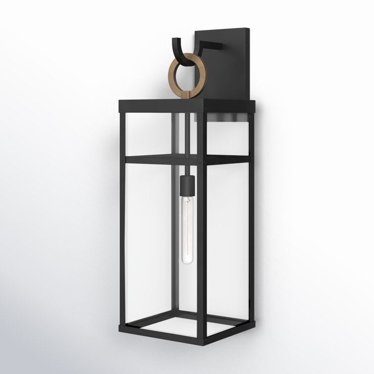 Porter Modern Farmhouse 1-Light Outdoor Wall Lantern in Black and Bronze