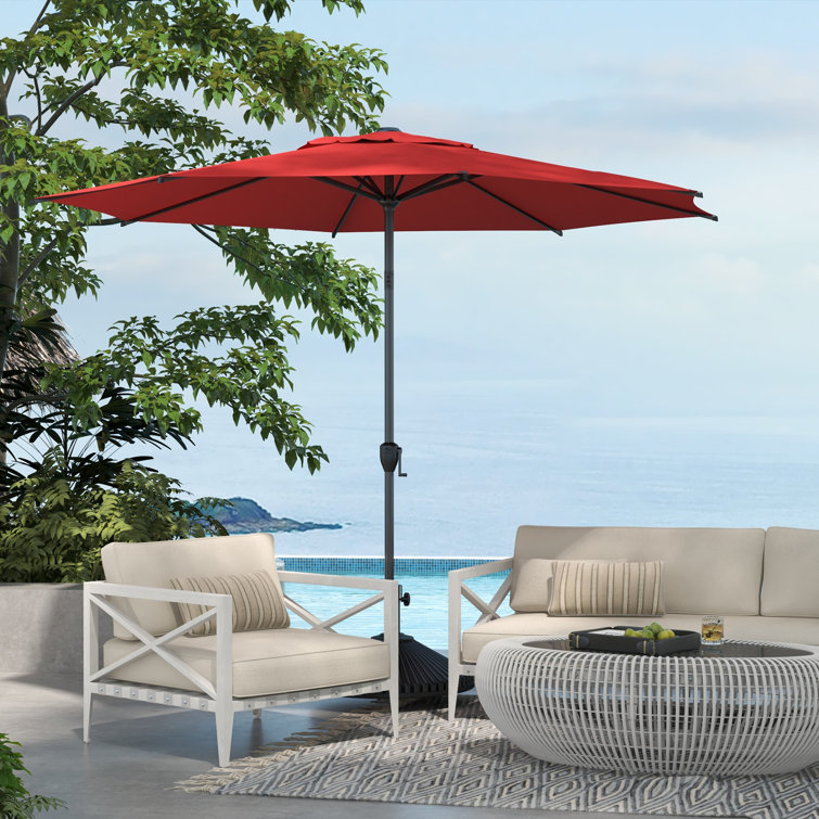 Lyon 9ft Red Steel Market Patio Umbrella with Crank Tilt