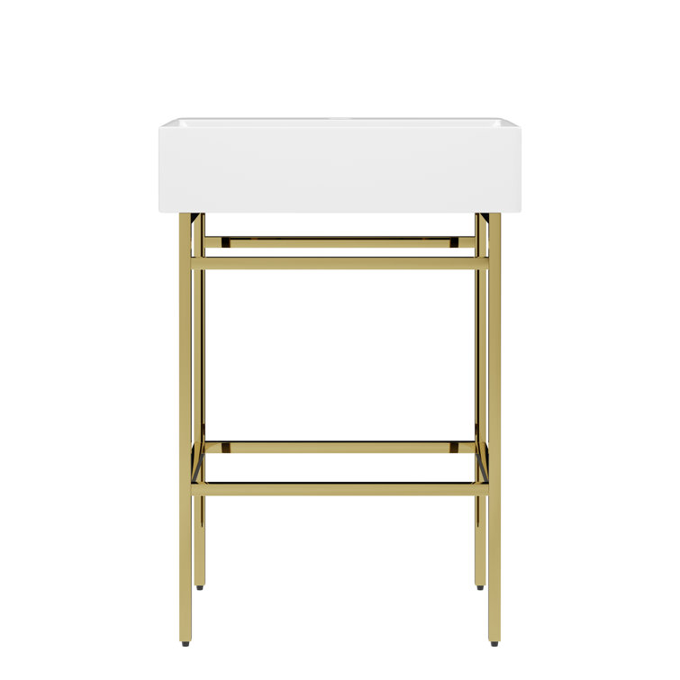 24" White Ceramic Console Sink with Gold Legs