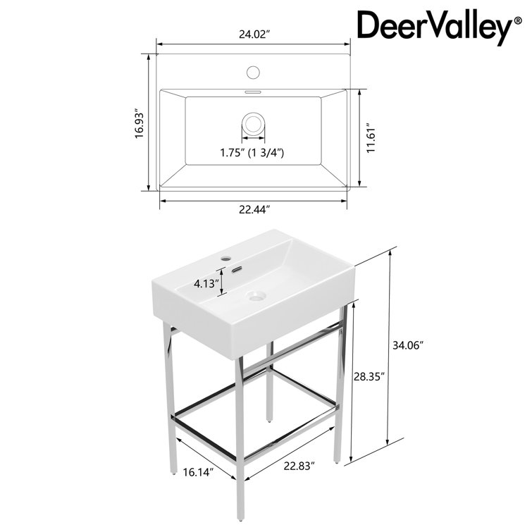 Silver Ceramic Wall-Mount Console Bathroom Sink with Stainless Steel Bracket