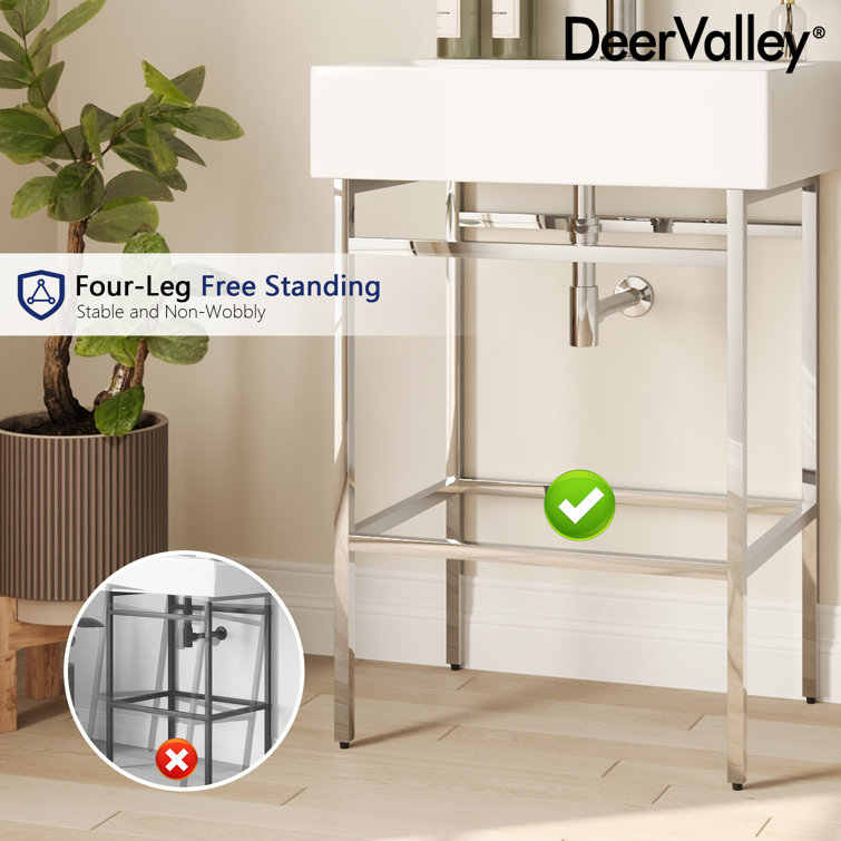 Silver Ceramic Wall-Mount Console Bathroom Sink with Stainless Steel Bracket