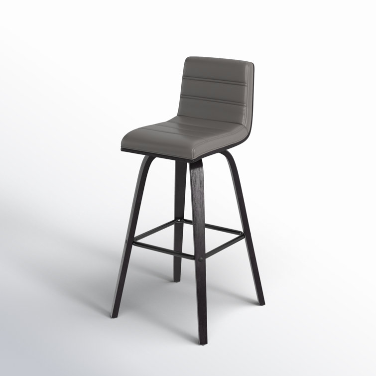 Gray Faux Leather and Wood Swivel Bar Stool