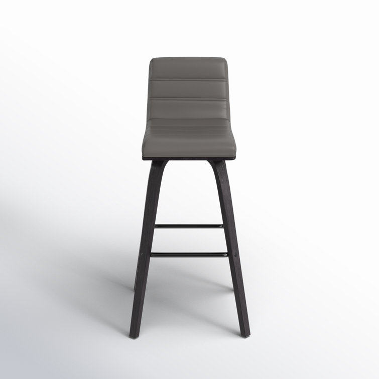 Gray Faux Leather and Wood Swivel Bar Stool