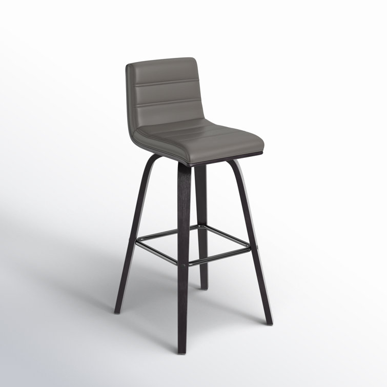 Gray Faux Leather and Wood Swivel Bar Stool