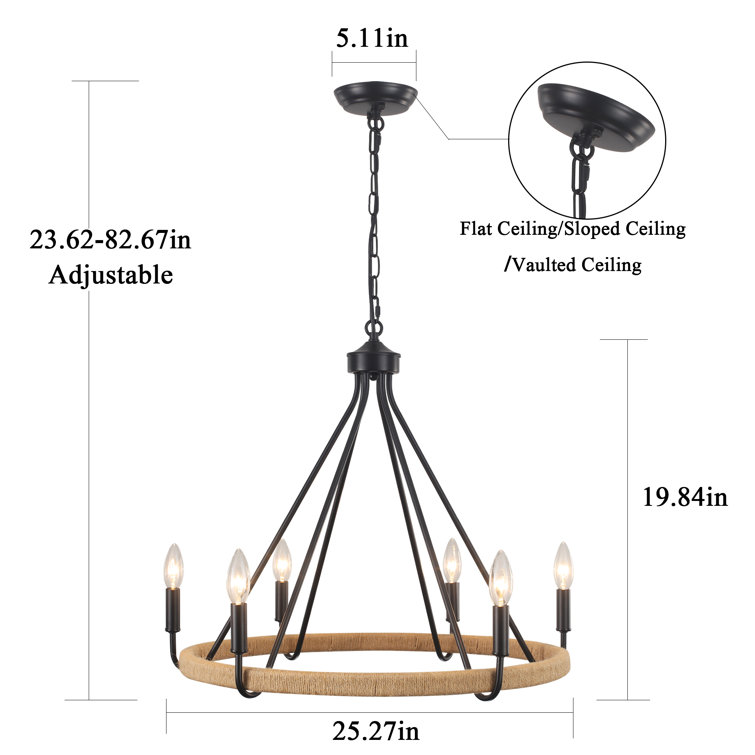 Black 8-Light Hand-Woven Rattan Wagon Wheel Chandelier