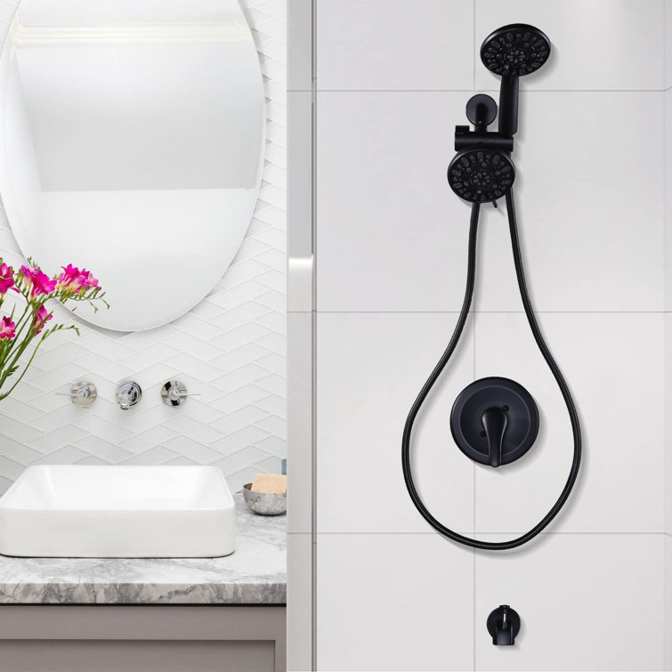 Matte Black Dual 2-In-1 Round 7-Spray Tub and Shower Faucet