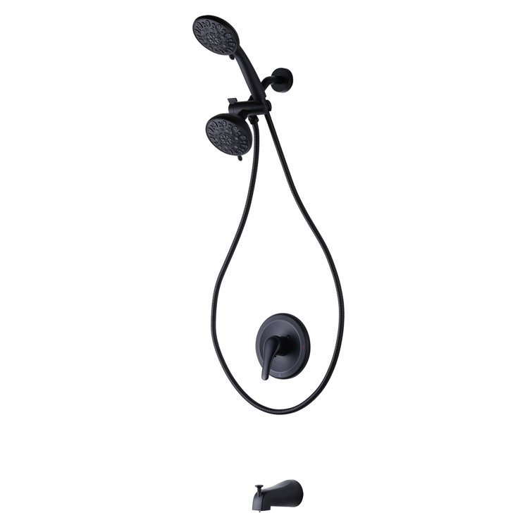 Matte Black Dual 2-In-1 Round 7-Spray Tub and Shower Faucet
