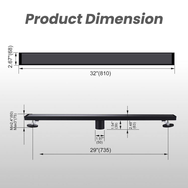 32-Inch Matte Black Stainless Steel Linear Shower Drain