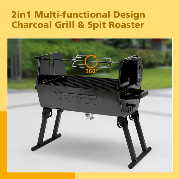 Portable Black Stainless Steel Charcoal Grill with Rotisserie