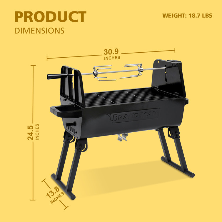 Portable Black Stainless Steel Charcoal Grill with Rotisserie