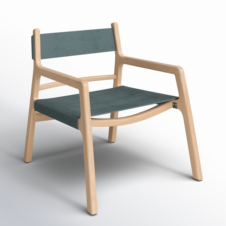Minimalist Beige Leather and Ash Wood Accent Chair