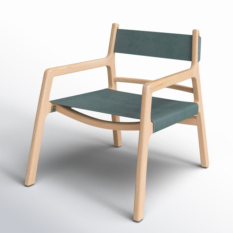Minimalist Beige Leather and Ash Wood Accent Chair
