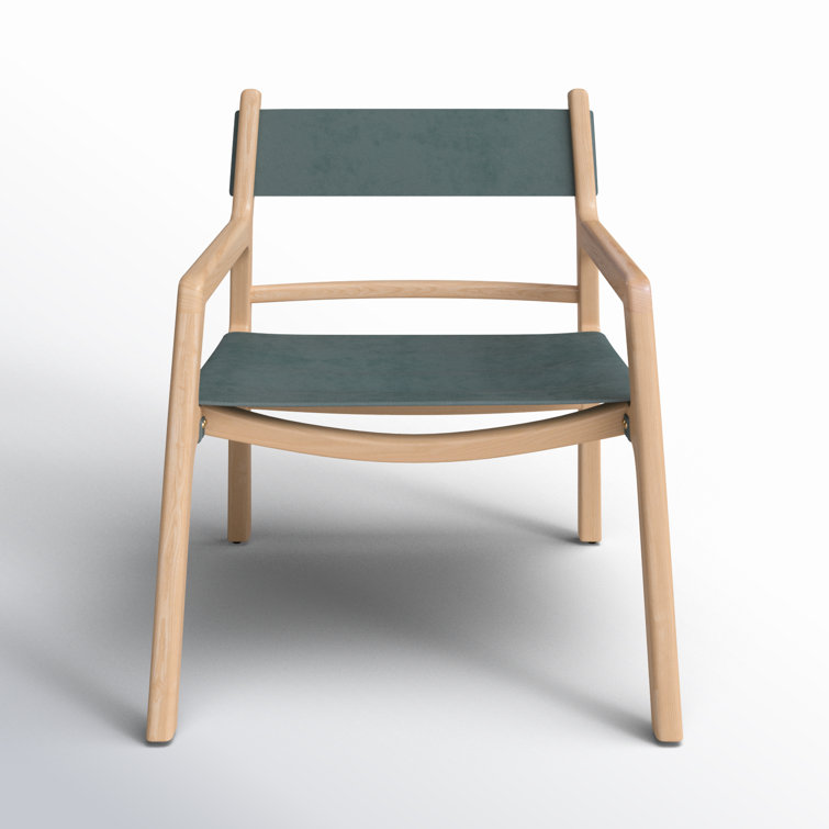 Minimalist Beige Leather and Ash Wood Accent Chair