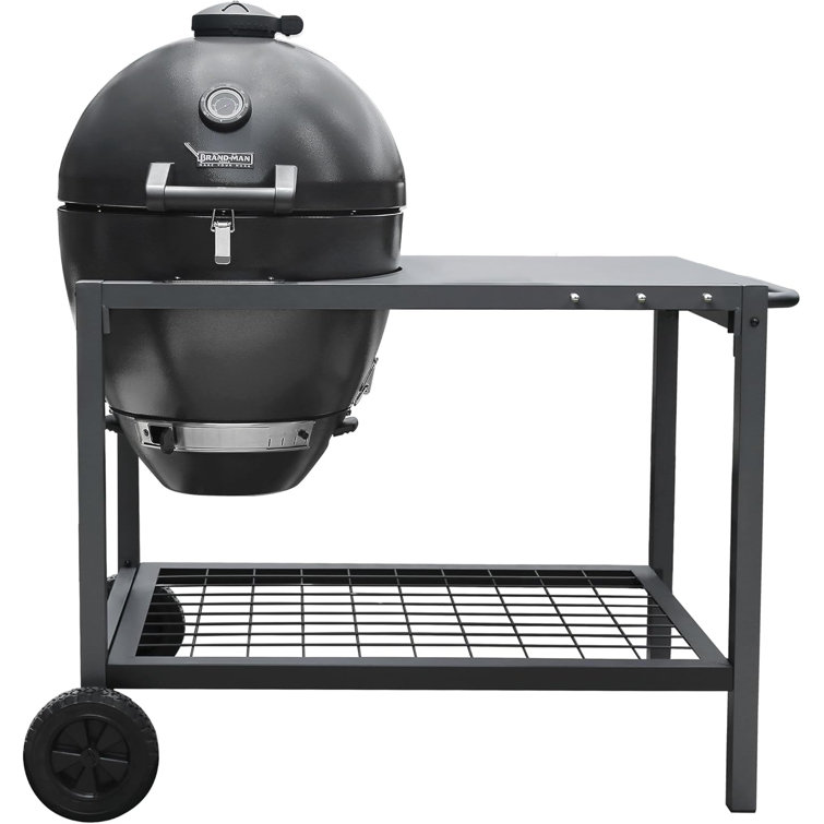 Rodeo Deluxe Black Steel Kamado Charcoal Grill with Prep Cart