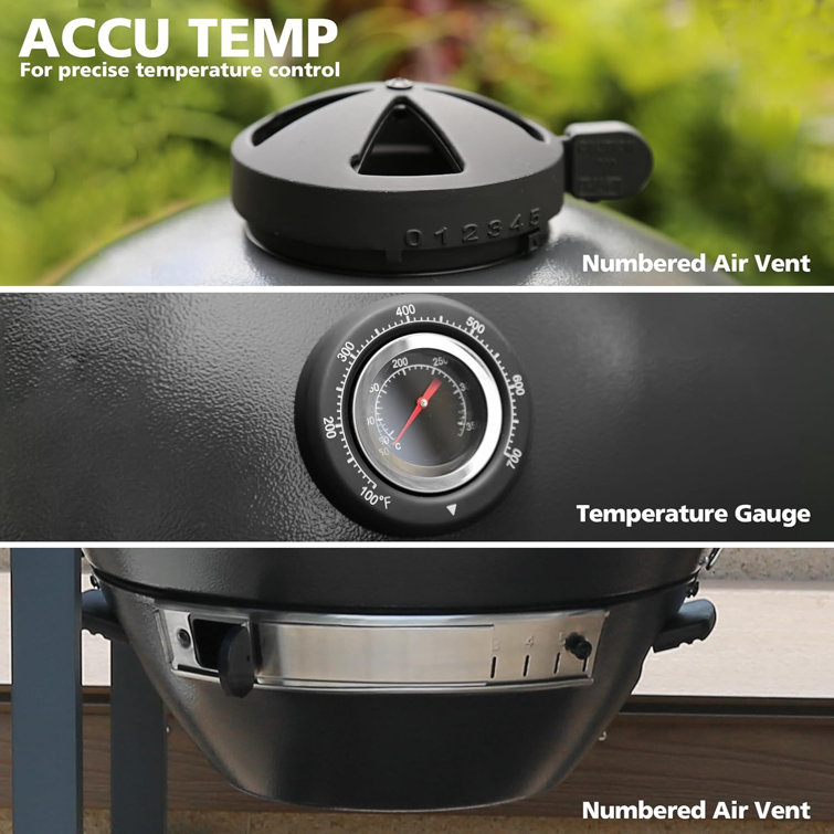 Rodeo Deluxe Black Steel Kamado Charcoal Grill with Prep Cart