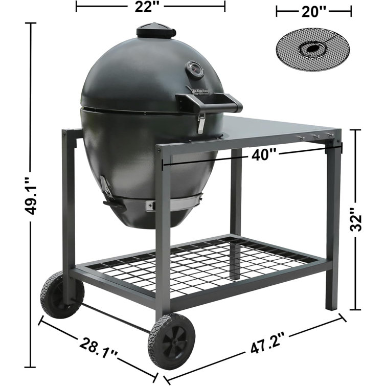 Rodeo Deluxe Black Steel Kamado Charcoal Grill with Prep Cart