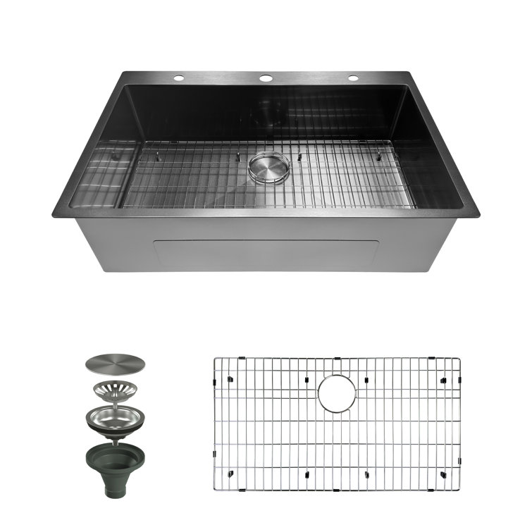 33" Gunmetal Black Stainless Steel Single Bowl Drop-In Kitchen Sink