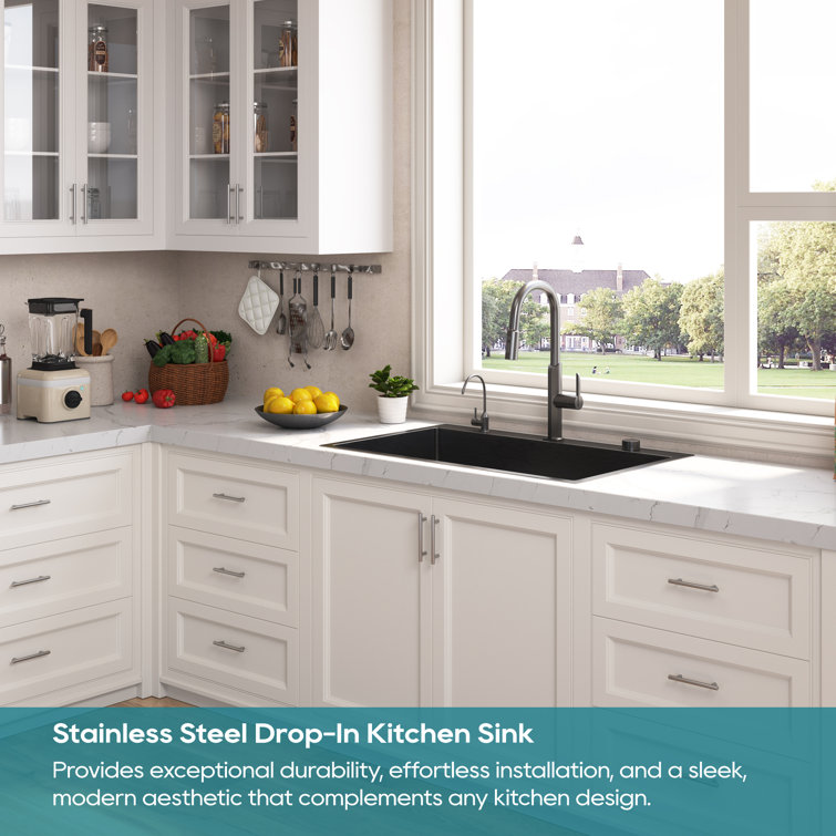 33" Gunmetal Black Stainless Steel Single Bowl Drop-In Kitchen Sink