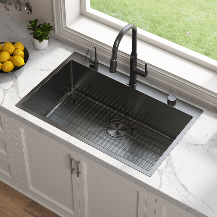 33" Gunmetal Black Stainless Steel Single Bowl Drop-In Kitchen Sink