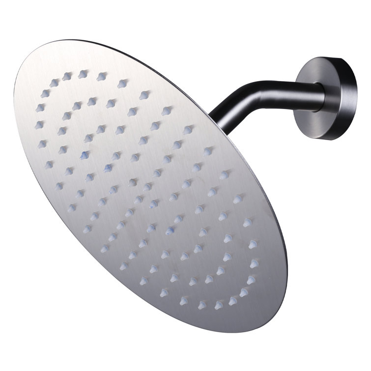 Large Brushed Nickel Rain Shower Head with Wall Mount