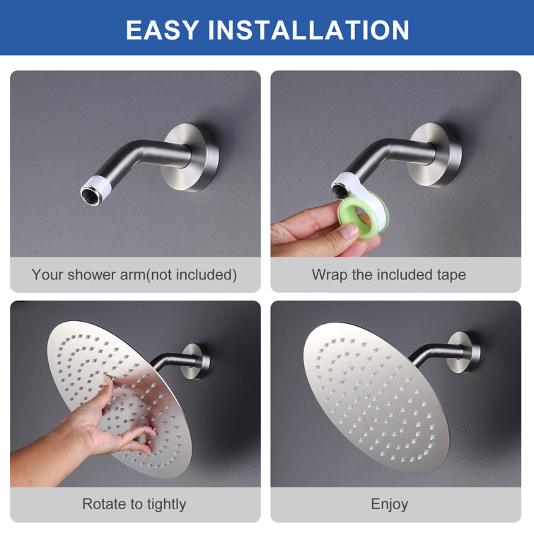Large Brushed Nickel Rain Shower Head with Wall Mount