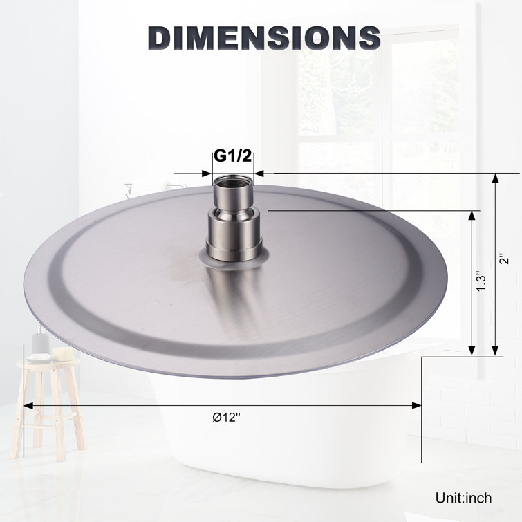 Large Brushed Nickel Rain Shower Head with Wall Mount