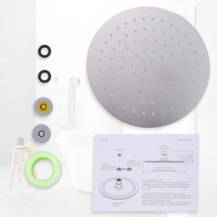 Large Brushed Nickel Rain Shower Head with Wall Mount