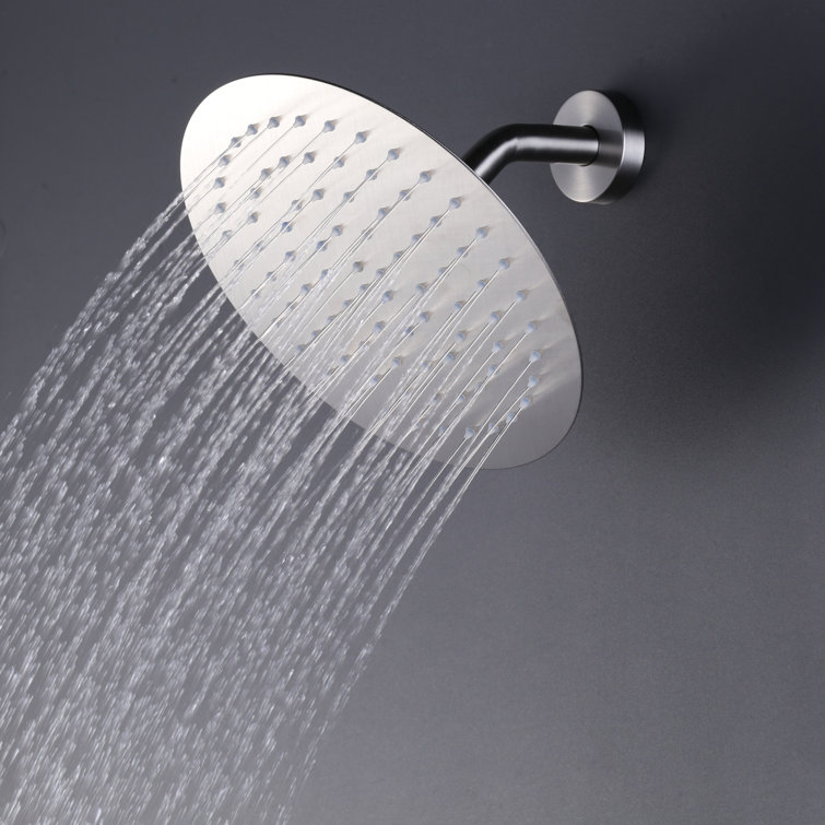 Large Brushed Nickel Rain Shower Head with Wall Mount